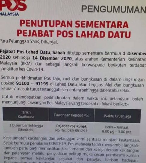 poslaju di lahad datu malaysia maklumat perkhidmatan dan cawangan