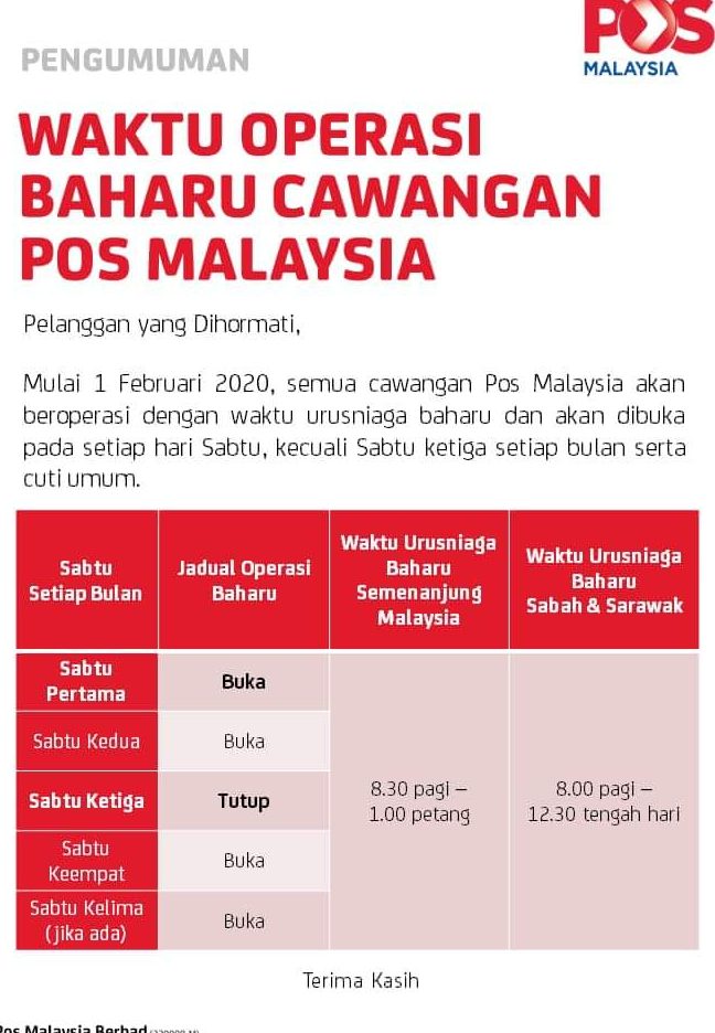 poslaju di simpang empat malaysia perkhidmatan lokasi waktu operasi